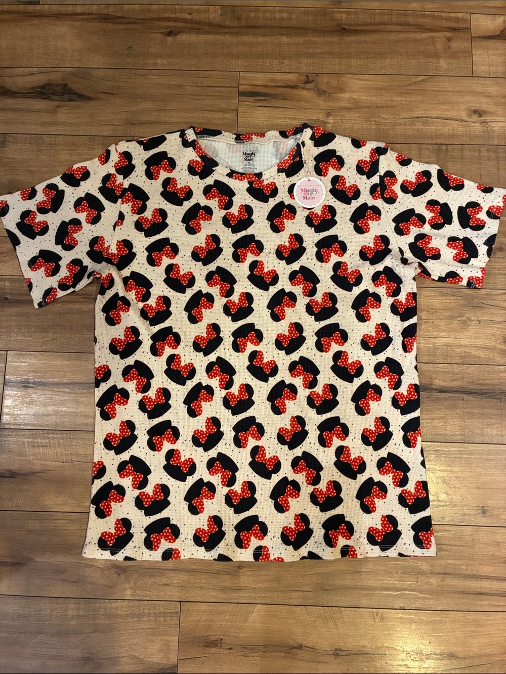Disney Magic on Main Red & Black Minnie Mouse Bow Waffle Top 100% Cotton